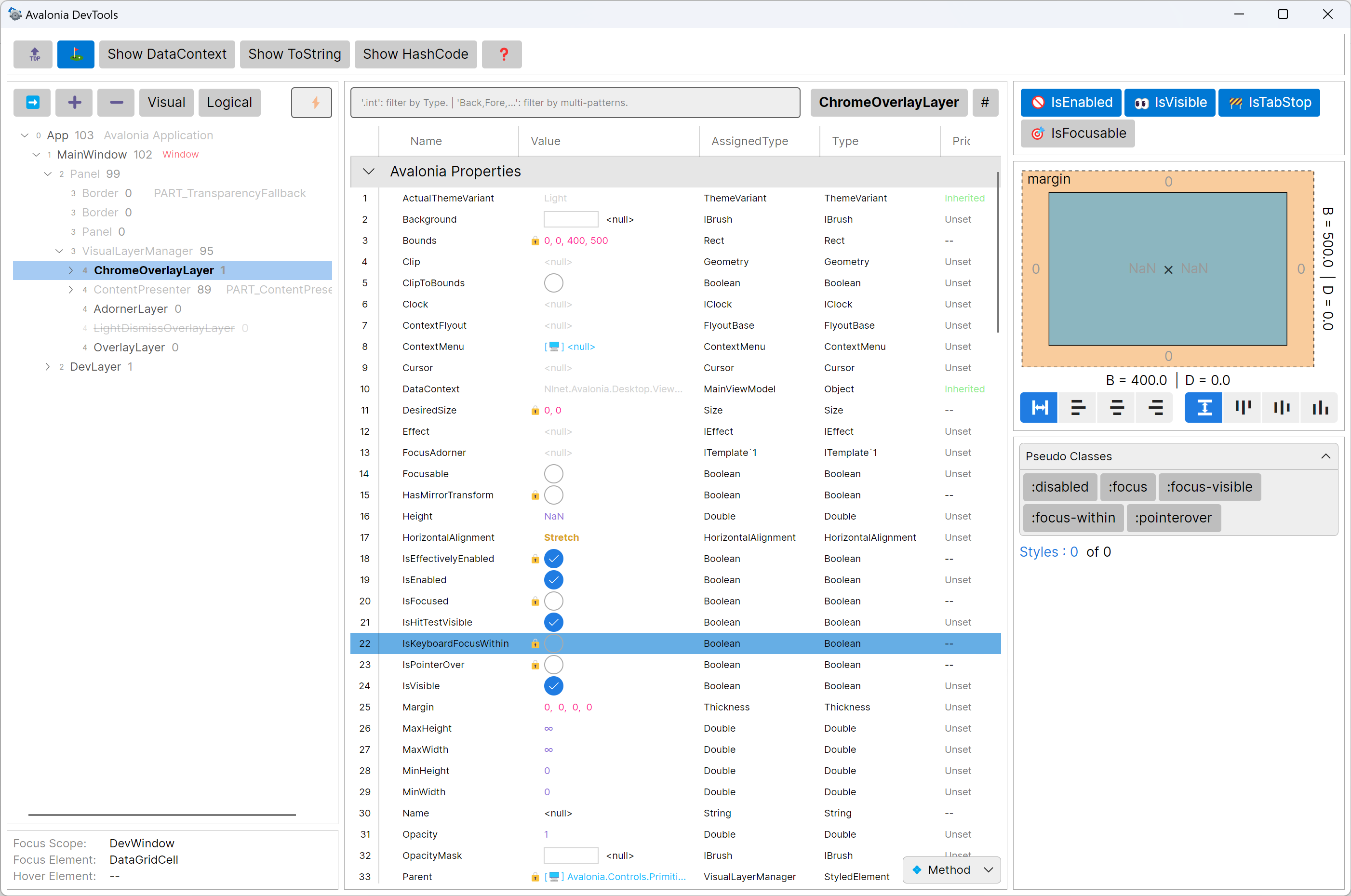 DevTools for Avalonia - Tool Speed